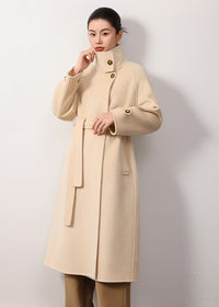 Vivian Seven Women's Maggie Stand Collar Double Face Wool Coat Ivory White