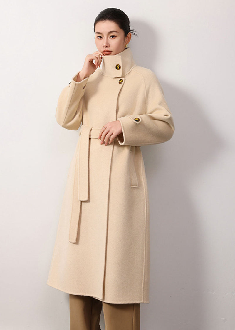 Vivian Seven Women's Maggie Stand Collar Double Face Wool Coat Ivory White