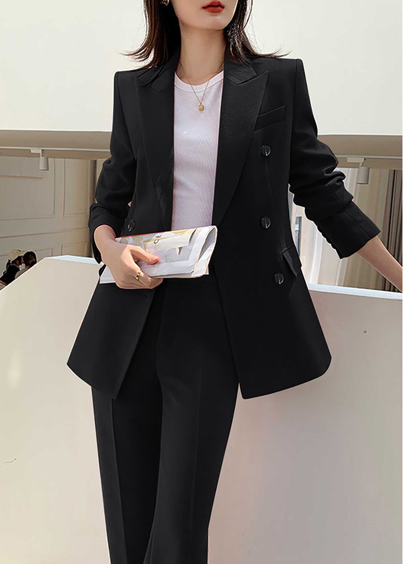 Black Double Breasted Blazer Pants Suit Two-Piece Set | Vivian Seven Black Double Breasted Blazer Pants Suit Two-Piece Set | Vivian Seven