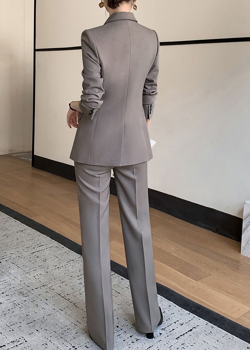 Gray Double Breasted Blazer Pants Suit Two-Piece Set – Vivian Seven