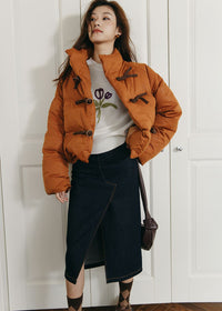 Women's Orange Stand Collar Short Down Puffy Coat