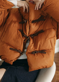 Women's Orange Stand Collar Short Down Puffy Coat