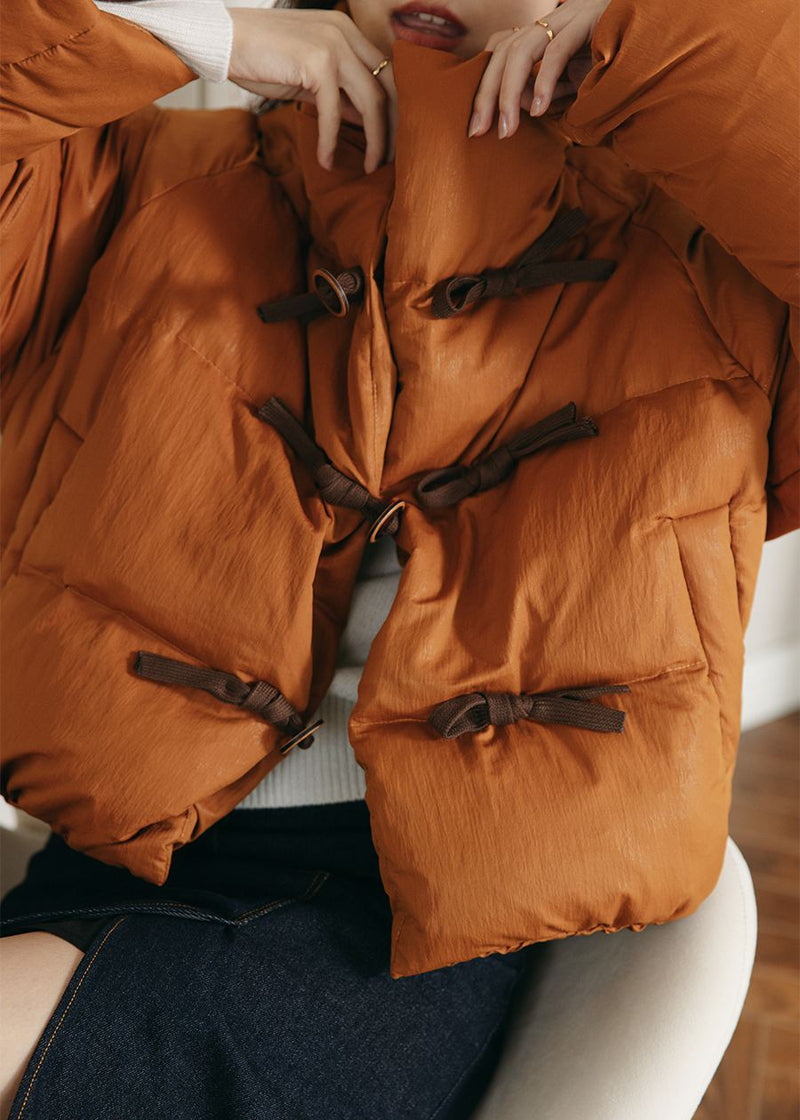 Women's Orange Stand Collar Short Down Puffy Coat