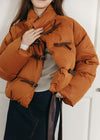 Women's Orange Stand Collar Short Down Puffy Coat