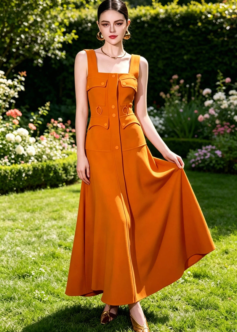 orange strappy maxi dress Main Attraction Cami Strap Maxi Dress Tangerine