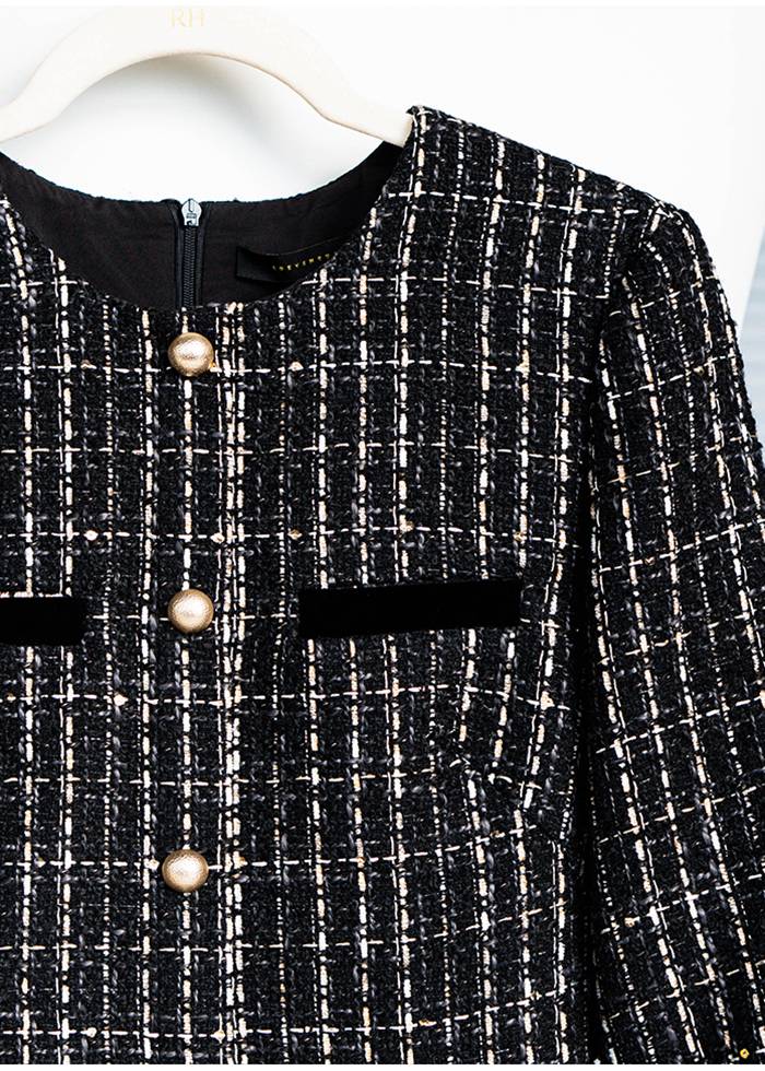 Shirley Black Long Sleeve Plaid Tweed Midi Dress | Handmade Black / Xs Shirley Black Long Sleeve Plaid Tweed Midi Dress | Handmade Black / Xs
