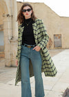 Women's Classic Plaid Wool Blend Double Breasted Belted Long Coat