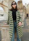 Women's Classic Plaid Wool Blend Double Breasted Belted Long Coat