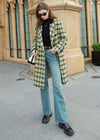 Women's Classic Plaid Wool Blend Double Breasted Belted Long Coat