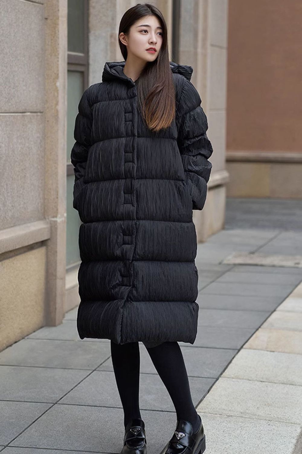 women's winter dress coat with hood Hooded Pleated Long Down Puffer Color:Navy/Navy off faux fur trim Real Model Prom Dresses FLOYU Women Sequin Birthday