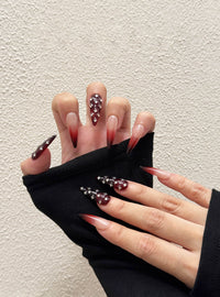 Gradient Red Rhinestone Stiletto Pointed Press-on Nails