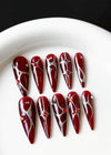 Red Flare Handcrafted Stiletto Pointed Press-on Nails