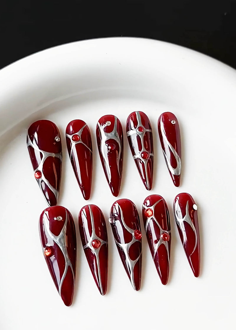 Red Flare Handcrafted Stiletto Pointed Press-on Nails