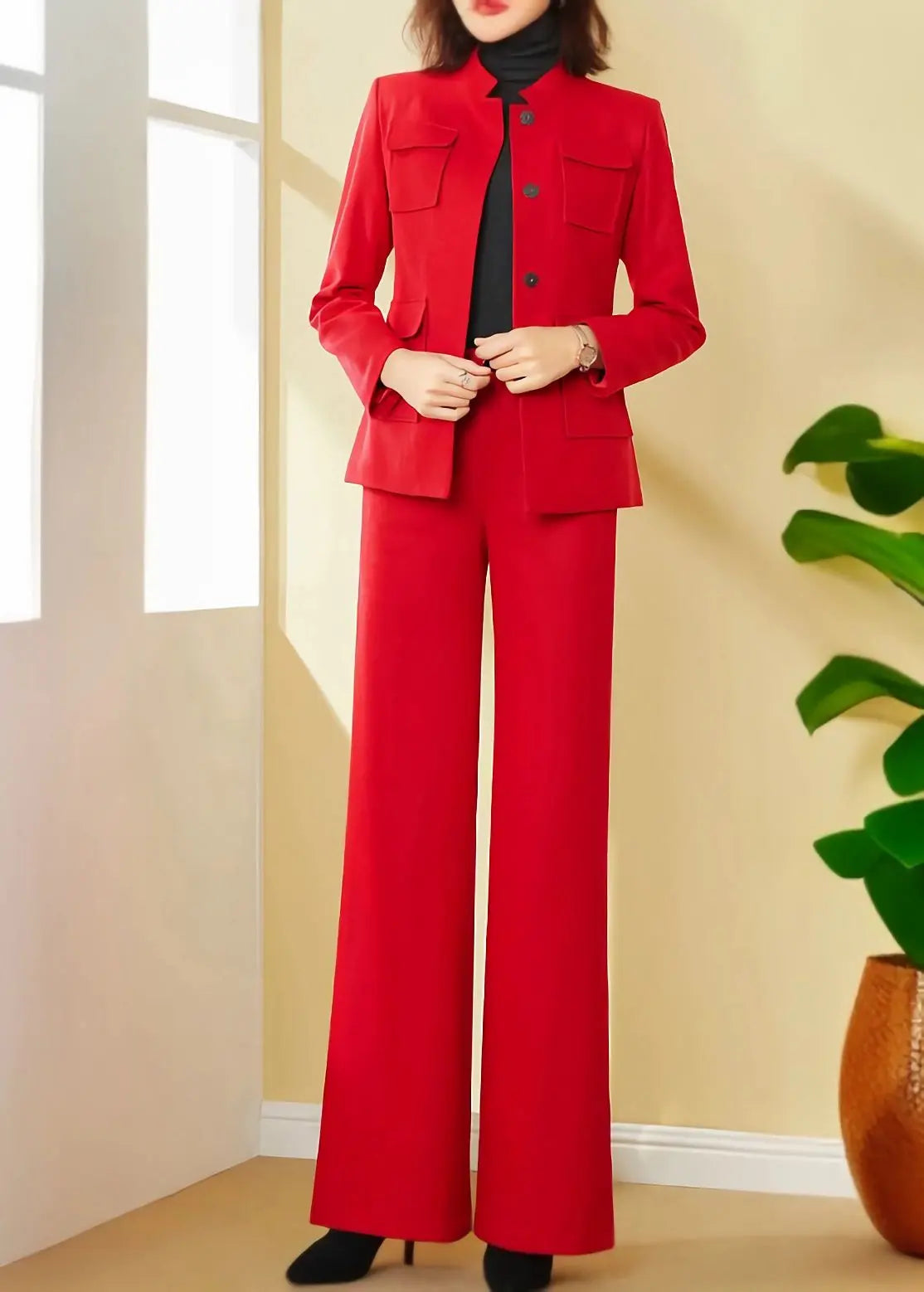 Women's Business Trouser Suit Female Ladies Office Wear Red Purple Black  Blue Pants Suits Women 2 Piece Korean Blazer Work Oufit - Pant Suits -  AliExpress