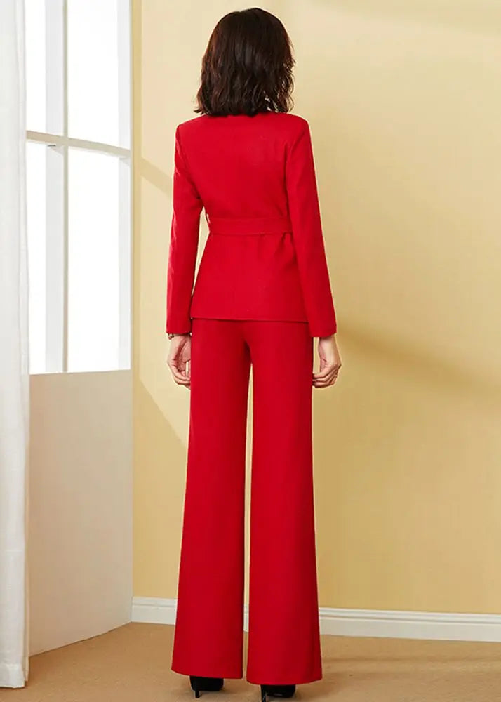 Red Plain Pant Style Suit
