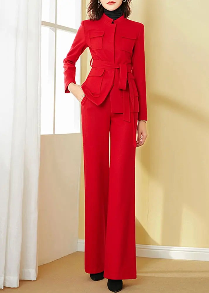 red pantsuit