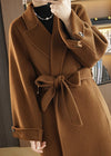 Vivian Seven Women Relaxed Fit Belted Double Face Wool Coat Brown 