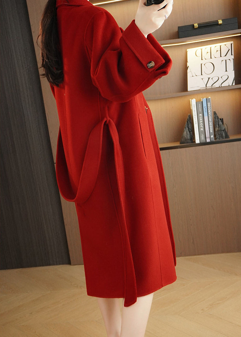 Vivian Seven Women Relaxed Fit Belted Double Face Wool Coat Red