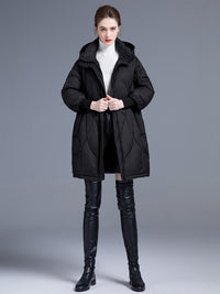 Women's Winter Ribbed Cuff Hooded Down Puffer Coat