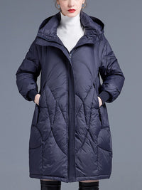 Women's Winter Ribbed Cuff Hooded Down Puffer Coat