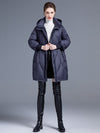 Women's Winter Ribbed Cuff Hooded Down Puffer Coat