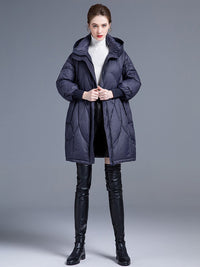 Women's Winter Ribbed Cuff Hooded Down Puffer Coat