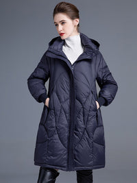 Women's Winter Ribbed Cuff Hooded Down Puffer Coat