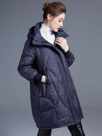 Women's Winter Ribbed Cuff Hooded Down Puffer Coat