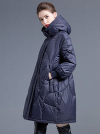 Women's Winter Ribbed Cuff Hooded Down Puffer Coat