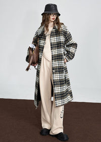 Women's Gray Plaid Single Breasted Wool Blend Coat