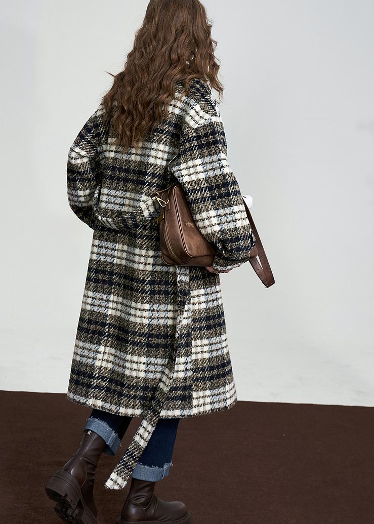 Women's Gray Plaid Single Breasted Wool Blend Coat