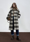 Women's Gray Plaid Single Breasted Wool Blend Coat