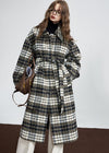 Women's Gray Plaid Single Breasted Wool Blend Coat