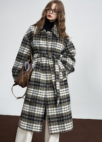 Women's Gray Plaid Single Breasted Wool Blend Coat