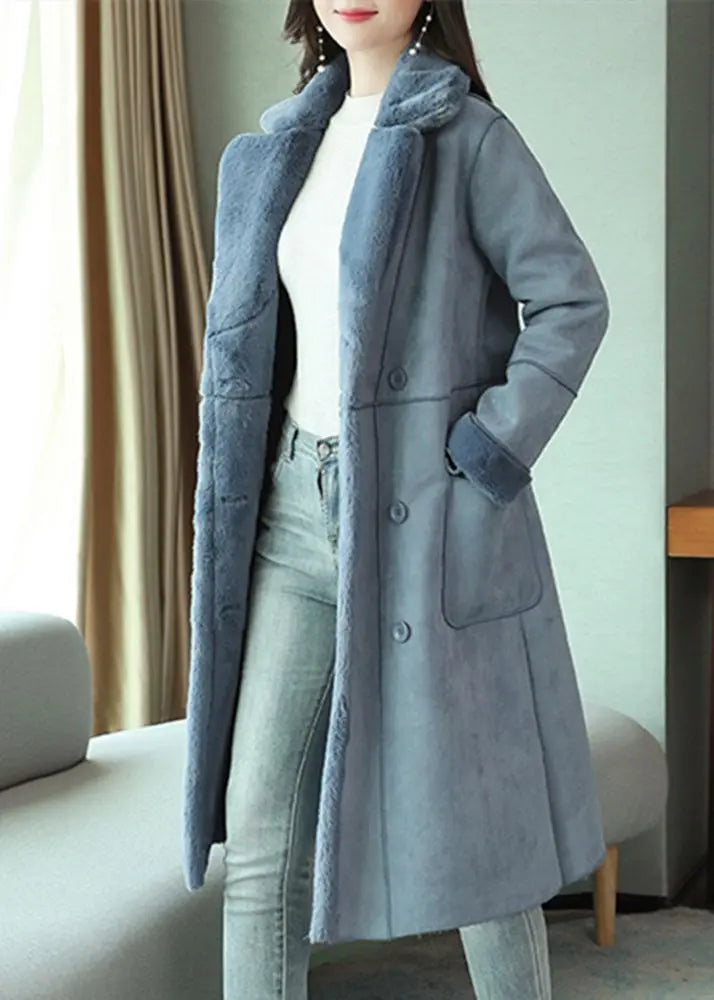 Wool Coat Women Long Wool Coat Winter Coat Overcoat Blue 