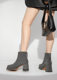 Women's Suede Leather Platform Chunky Heel Booties Gray