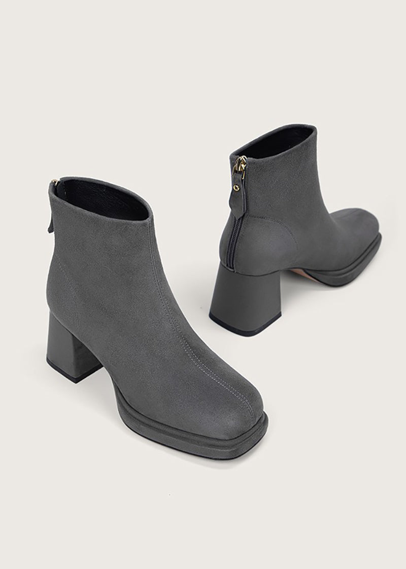 Women's Suede Leather Platform Chunky Heel Booties Gray