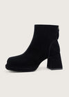 Women's Suede Leather Platform Chunky Heel Booties Black