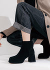 Women's Suede Leather Platform Chunky Heel Booties Black