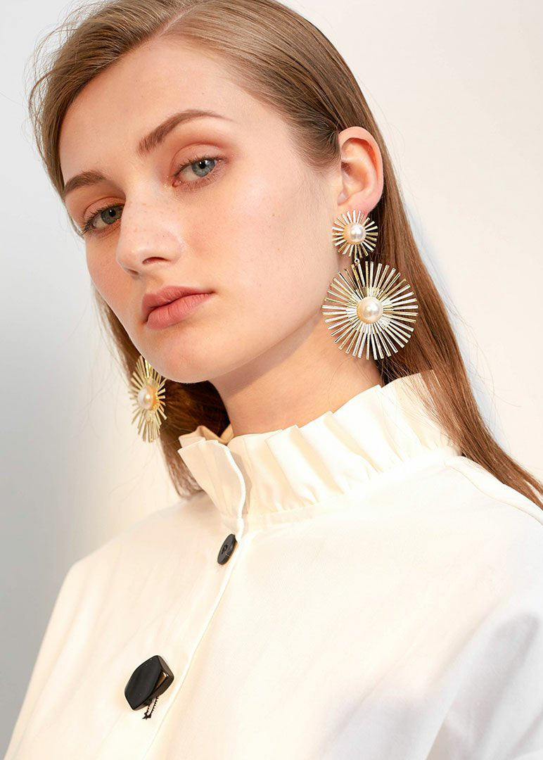 Sunburst Imitation Pearl Statement Earrings