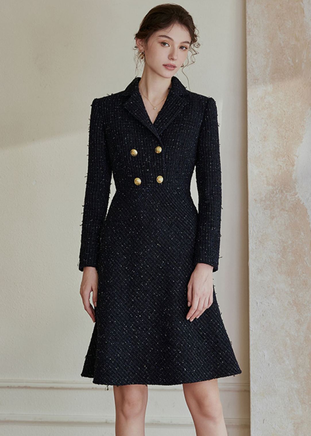 Black Double Breasted Tweed Mermaid Dress Black / M Black Double Breasted Tweed Mermaid Dress Black / M