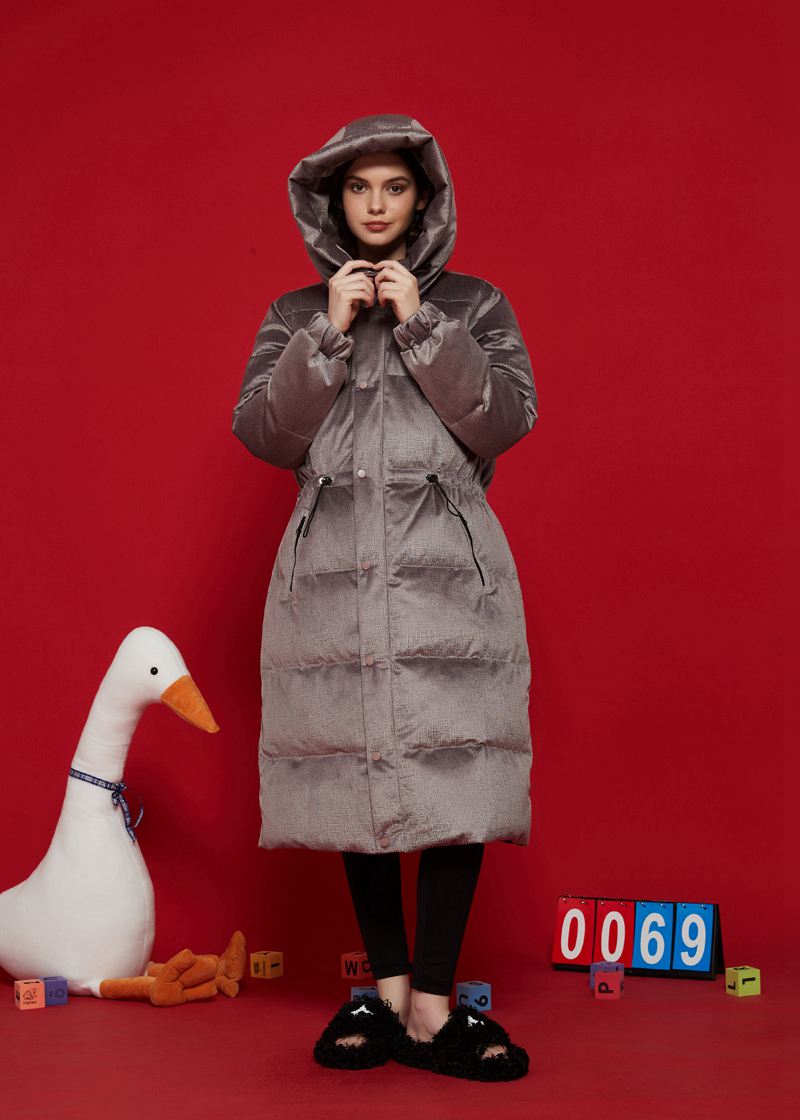 Women's Winter Khaki Hooded Goose Down Puffer Long Coat