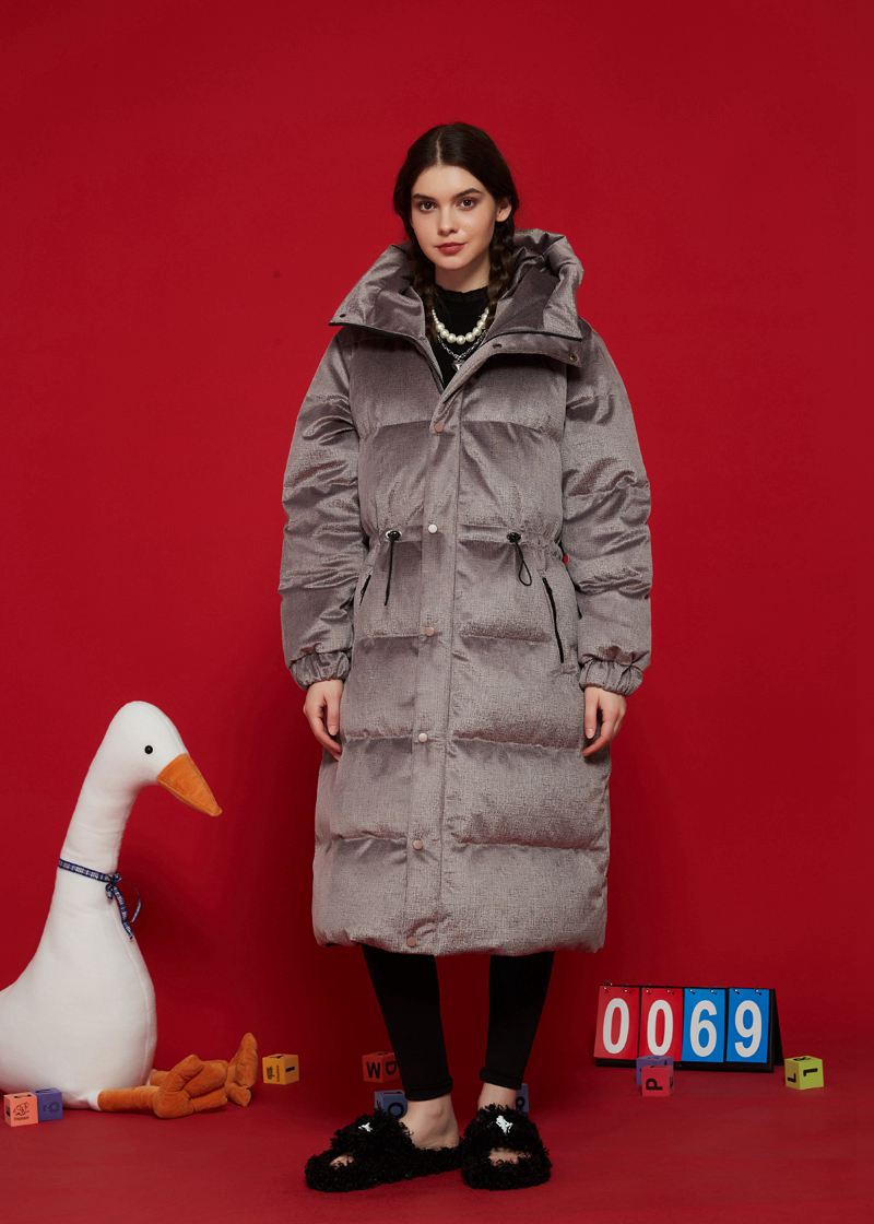 Women's Winter Khaki Hooded Goose Down Puffer Long Coat