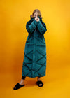 Women's Winter Green Velvet Hooded Goose Down Puffer Maxi Coat