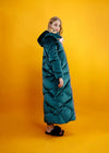 Women's Winter Green Velvet Hooded Goose Down Puffer Maxi Coat