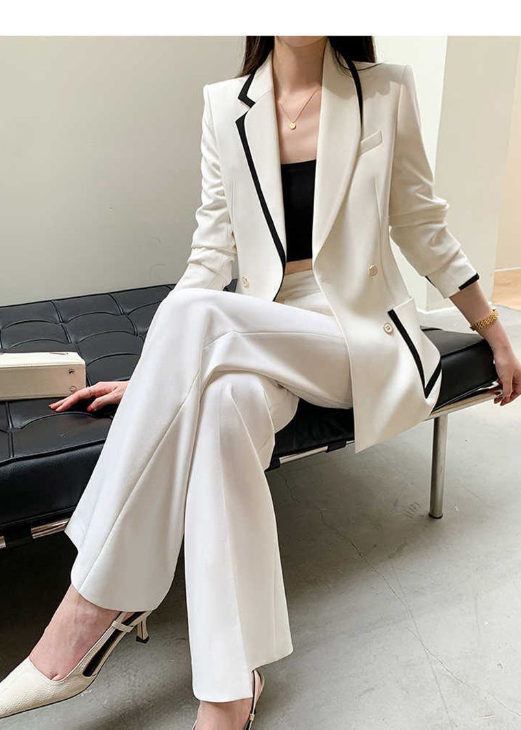 Women's Asymmetric Collar Double Breasted Blazer Pants Suit Set