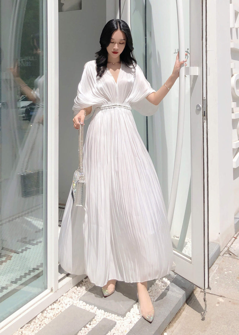 Short Sleeve Pleated Maxi Dress