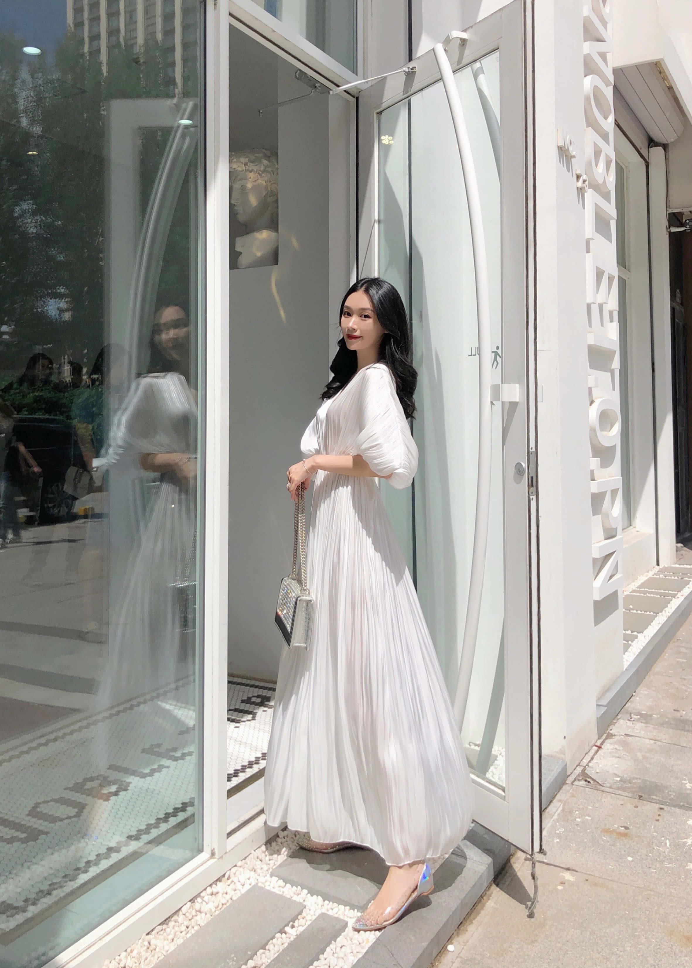 Short Sleeve Pleated Maxi Dress