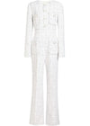 Women's White Tweed Single Breasted Wide Leg Jumpsuit