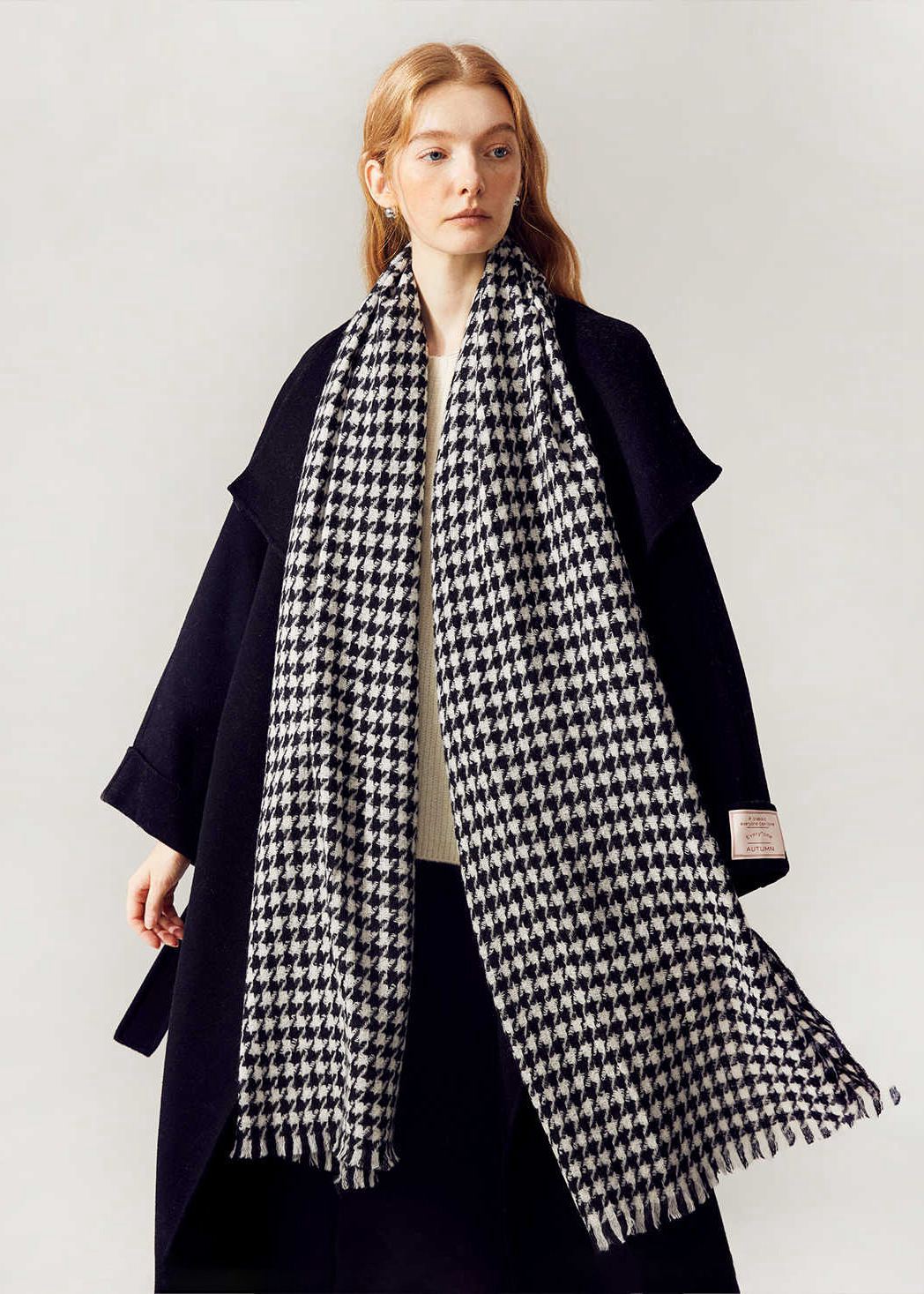 ☆*☆様 BOTT 24aw HOUNDSTOOTH HOODED SCARF Black White Houndstooth Wool Long Scarf – Vivian Seven
